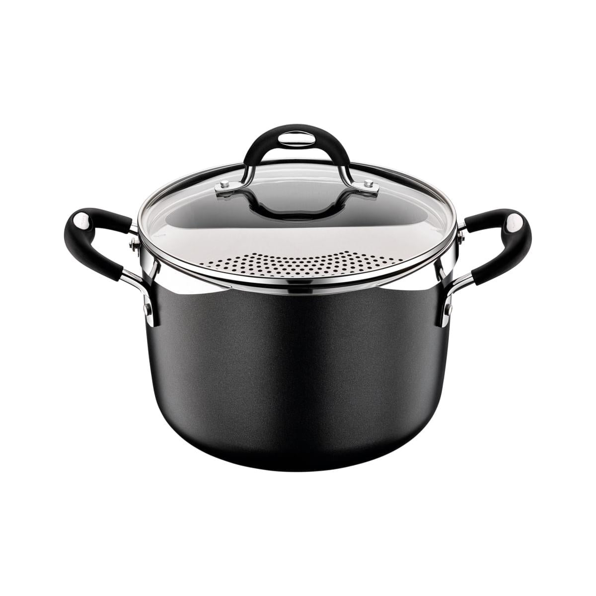 Espagueteira Tramontina Mônaco Induction em Alumínio Preto 22 cm 5,4 L