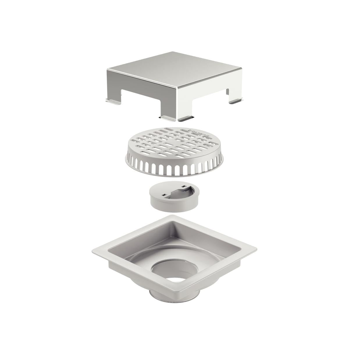 Ralo Tramontina Square em PVC com Tampa em Aço Inox 10 x 10 cm