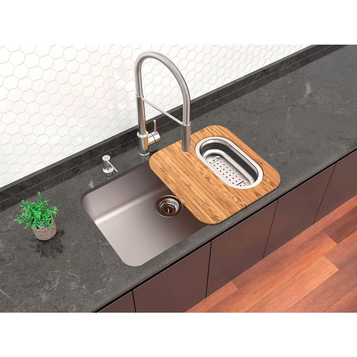 Cuba de Embutir Tramontina Dora 70 BL R6 em Aço Inox Acetinado 70x40x20 cm com Acessórios