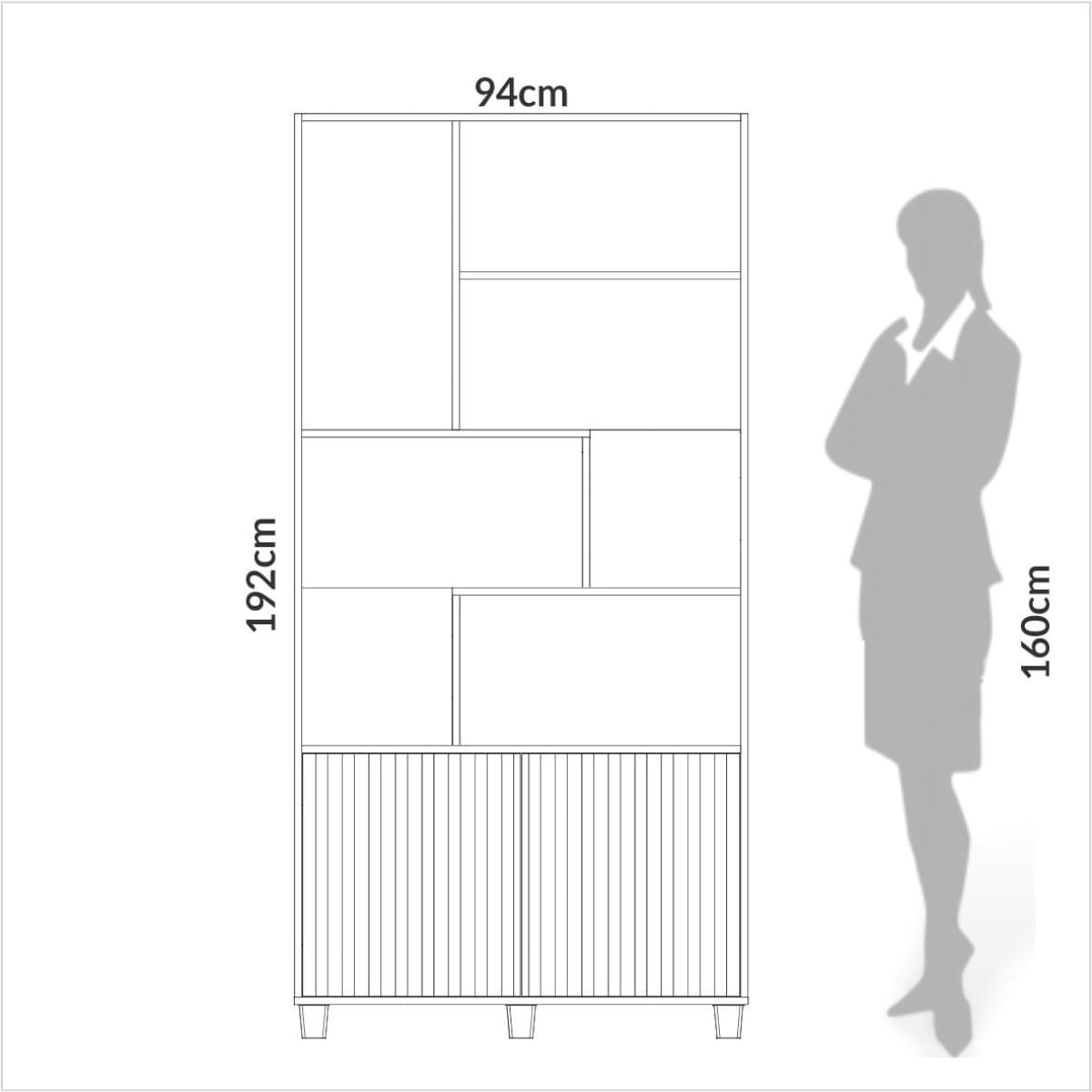 Estante Ripada com 2 Portas em MDF Preto Fosco/Freijó 94 x 30 x 192 cm C59 PFJ Dalla Costa