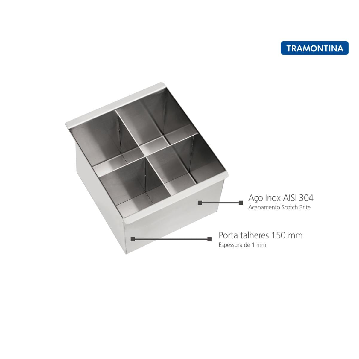 Escorredor Porta Talheres Tramontina em Aço Inox Scotch Brite para Sobrepor no Escorredor de Embutir 15x16 cm