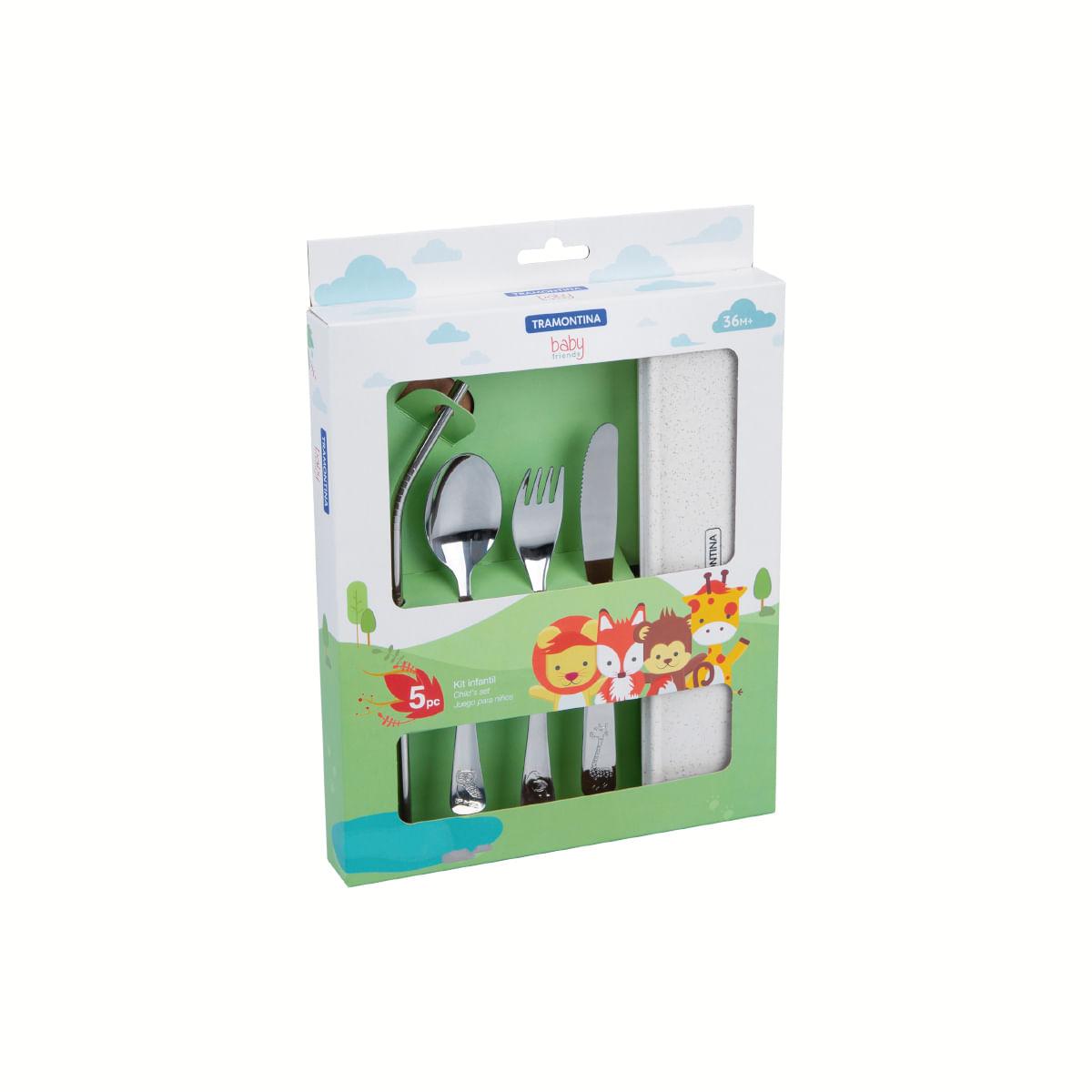 Conjunto de Talheres Infantis Tramontina em Aço Inox com Estojo 5 Peças