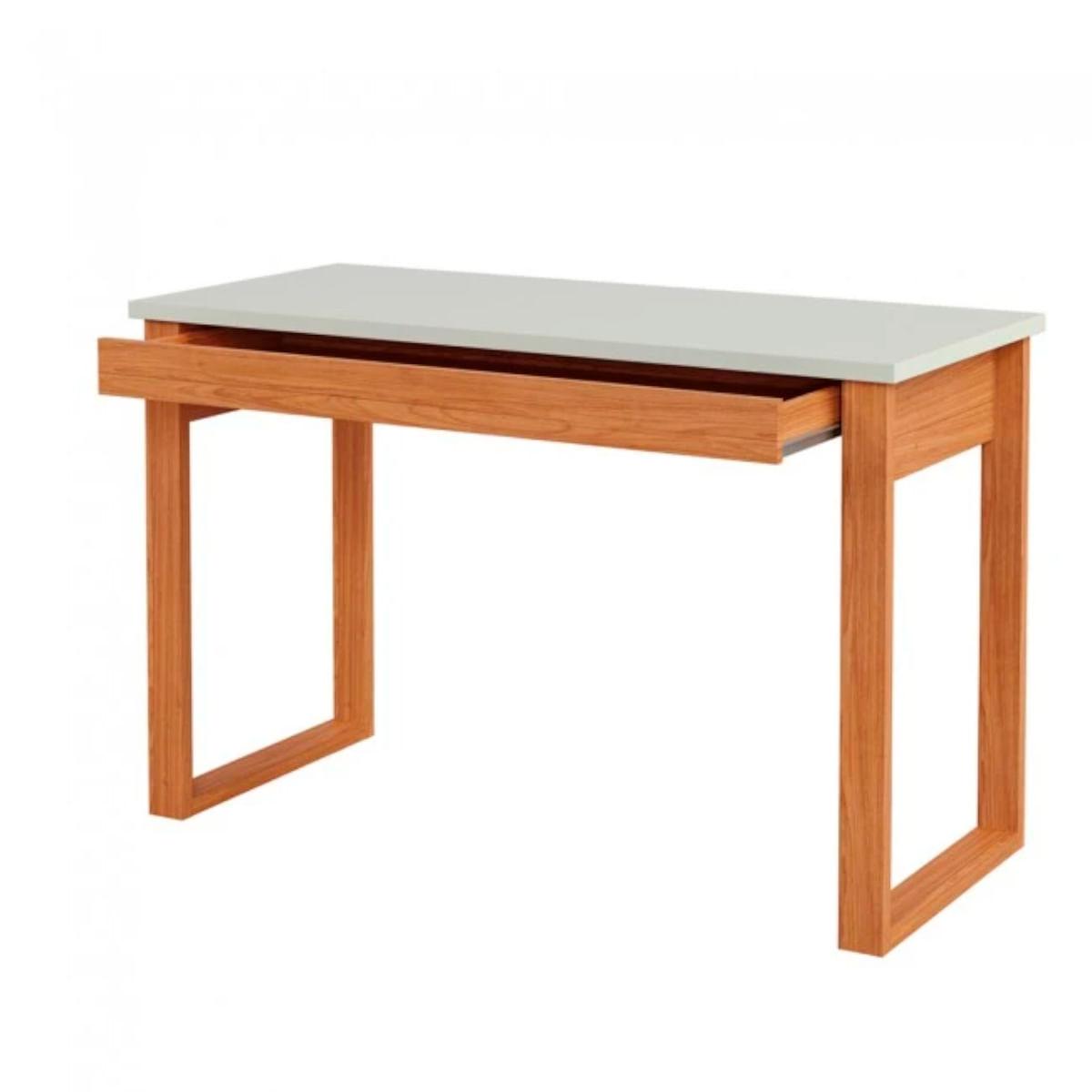 Mesa de Escritório 1 Gaveta em MDF 118x53x75cm Dalla Costa Off White Freijó