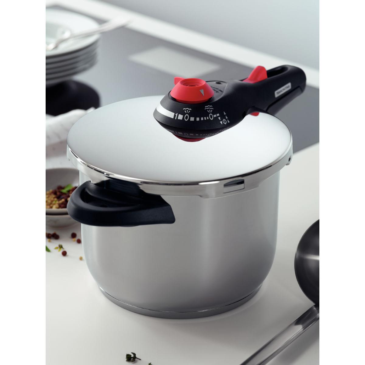 Panela de Pressão Tramontina Solar em Aço Inox Fundo Triplo 22 cm 6 L com Cozi Vapore em Aço Inox