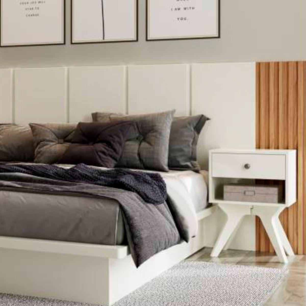 Mesa de Cabeceira Retrô em MDF 45 cm com 1 Gaveta TW47 Off White Dalla Costa