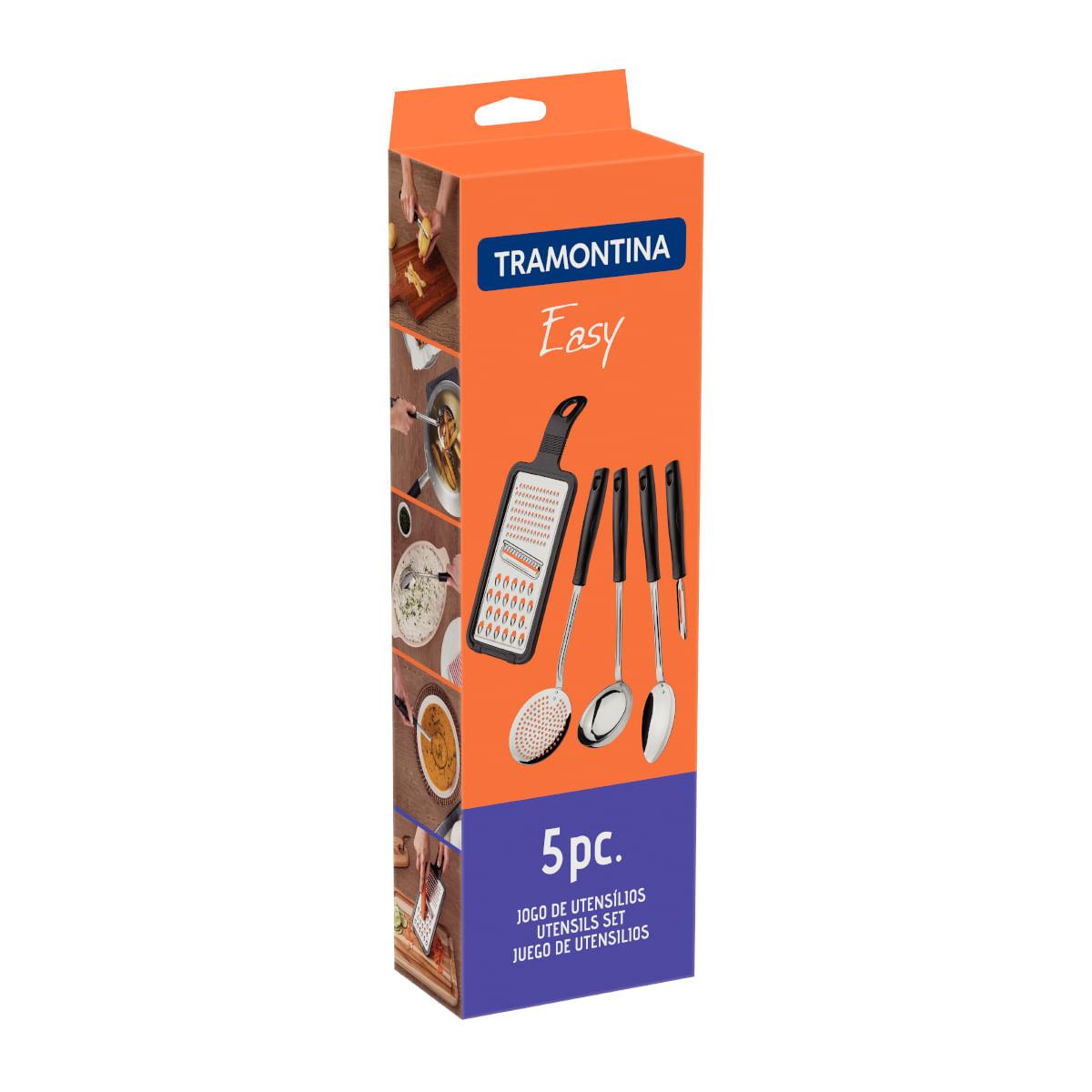 Jogo de Utensílios Tramontina Easy em Aço Inox com Cabo Polipropileno 5 Peças Preto