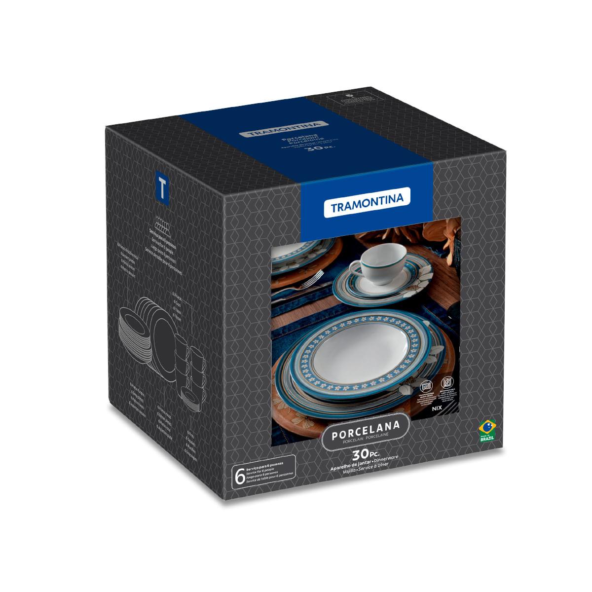 Aparelho de Jantar Tramontina Nix em Porcelana Decorada 30 Peças