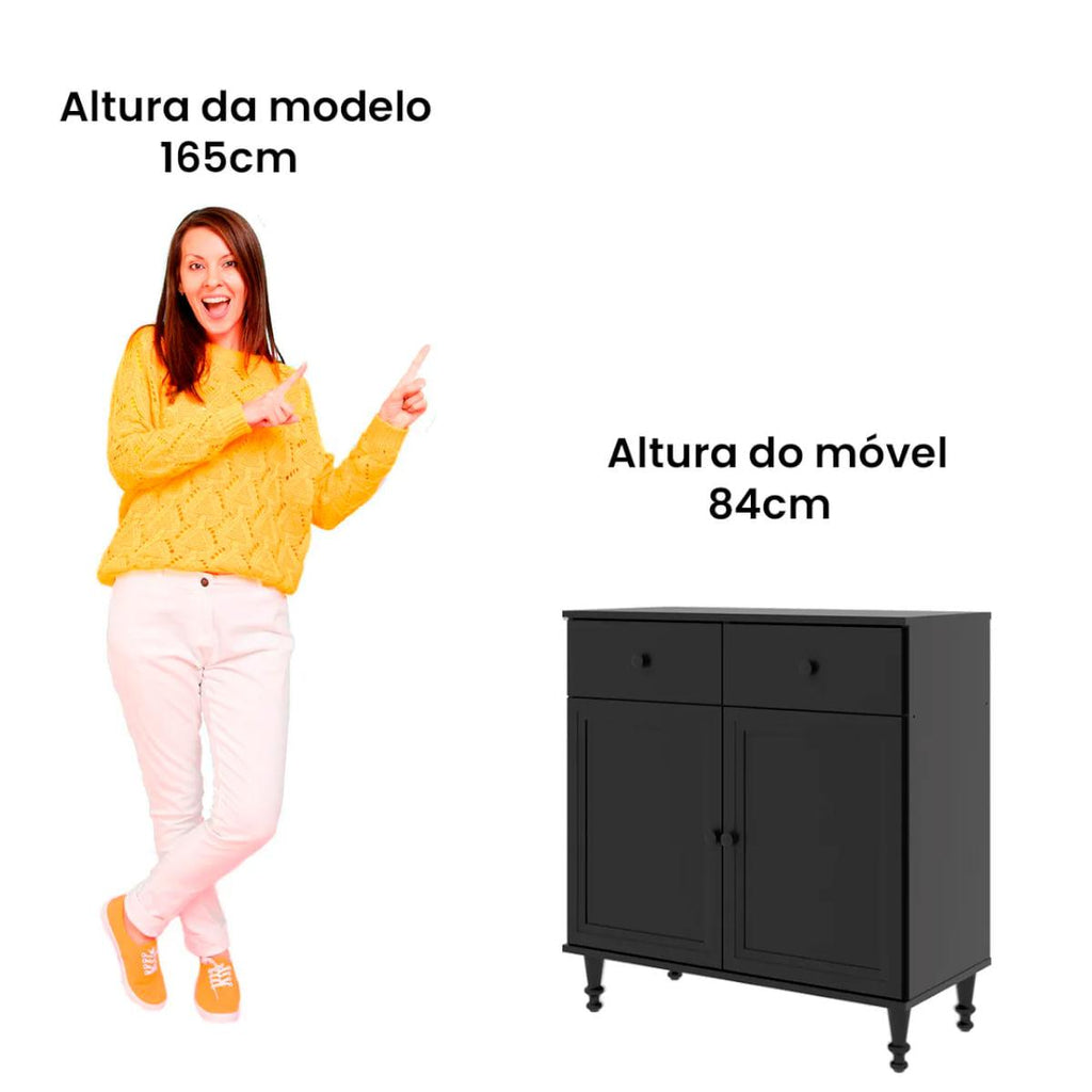 Aparador Buffet Ditália 2 Gavetas 2 Portas Preto R-629