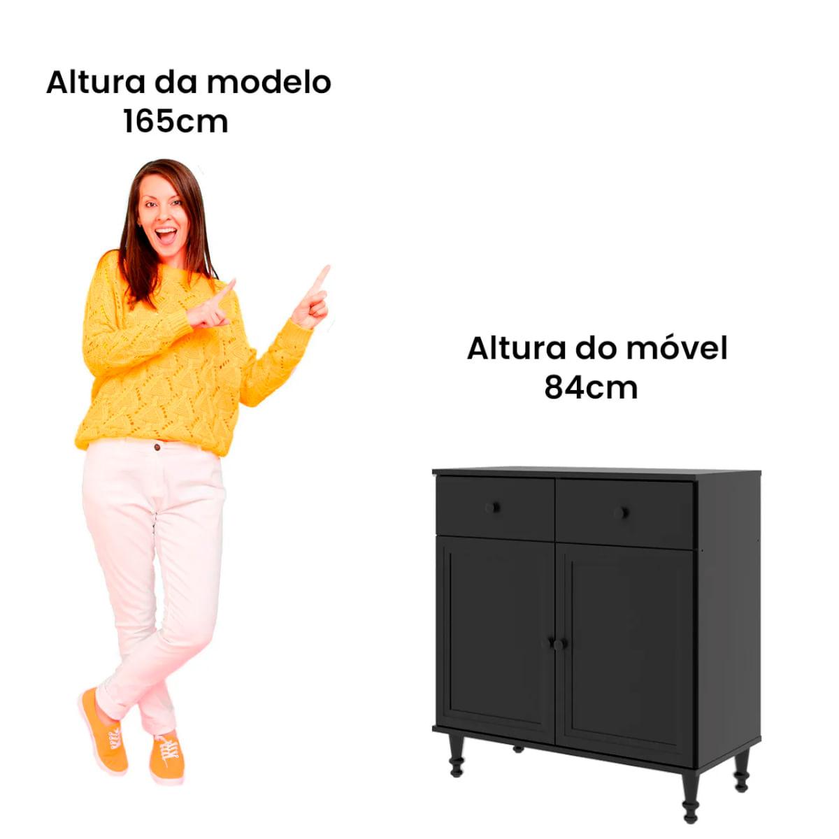 Aparador Buffet Ditália 2 Gavetas 2 Portas Preto R-629