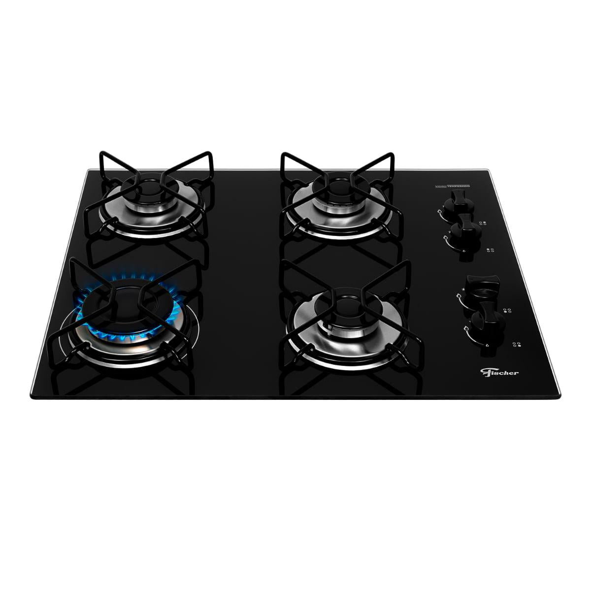 Cooktop a Gás Fischer 4 Bocas Fit Line Vidro Preto
