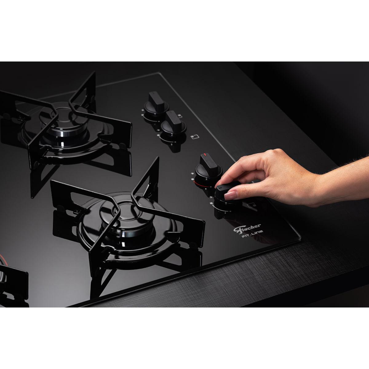 Fogão Cooktop Fischer 4Q Fit Line Gás Mesa Vidro