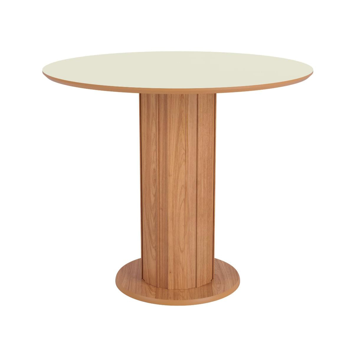 Mesa Redonda 90cm em MDF com Pés Ripados Off White Brilho e Freijó Dalla Costa TM72
