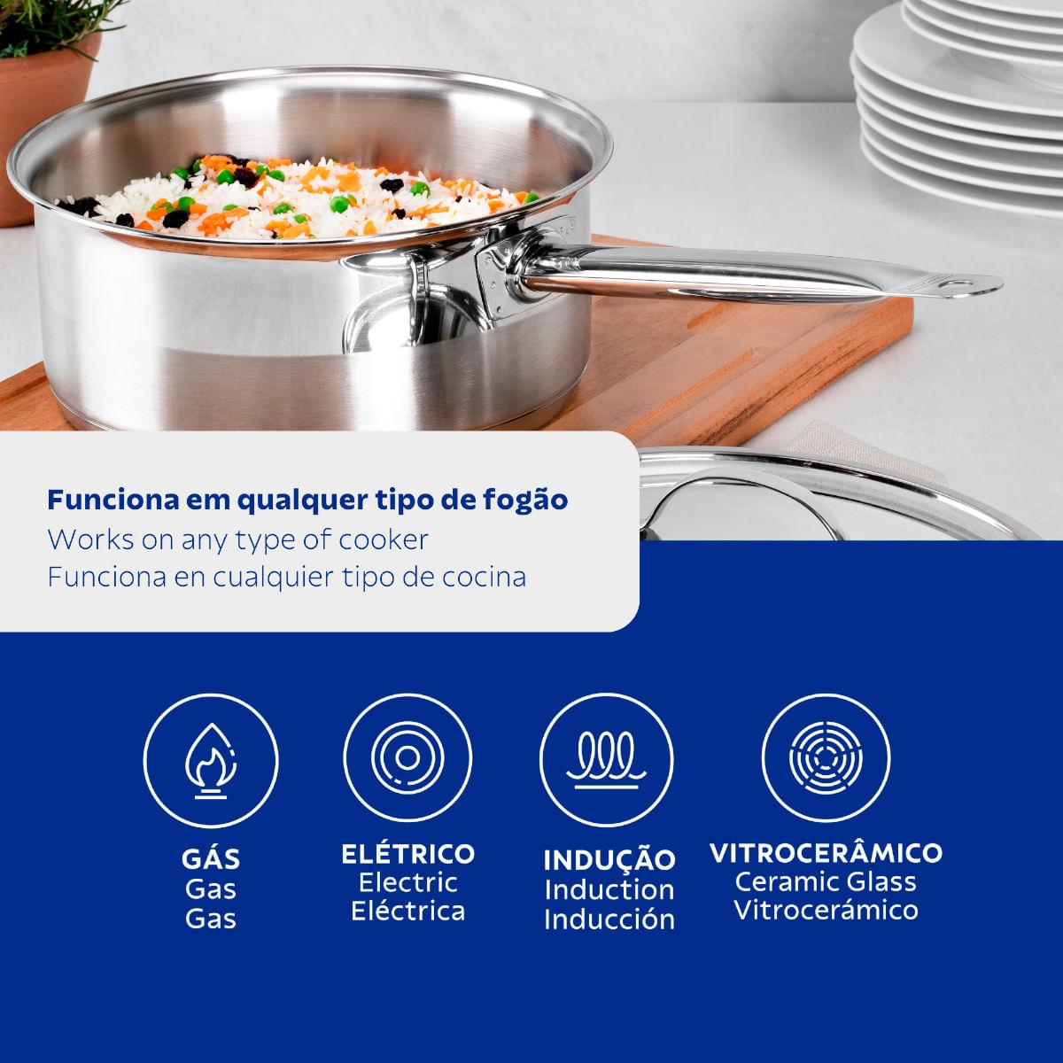 Panela Tramontina Professional Aço Inox 1,4 L com Tampa Plana e Fundo Triplo 16 cm
