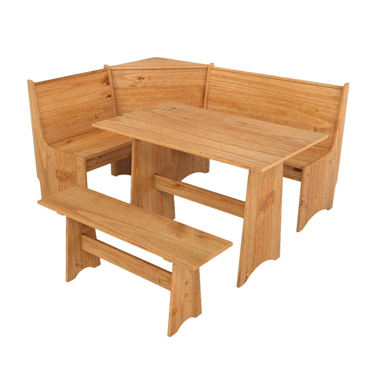 Conjunto Canto Alemão com Baú em Madeira Caramelo 150x118 cm Marin