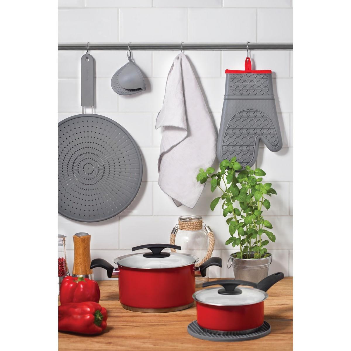 Jogo de Panelas Tramontina Duo Color Vermelho em Aço Inox Fundo Triplo 5 Peças 65380016