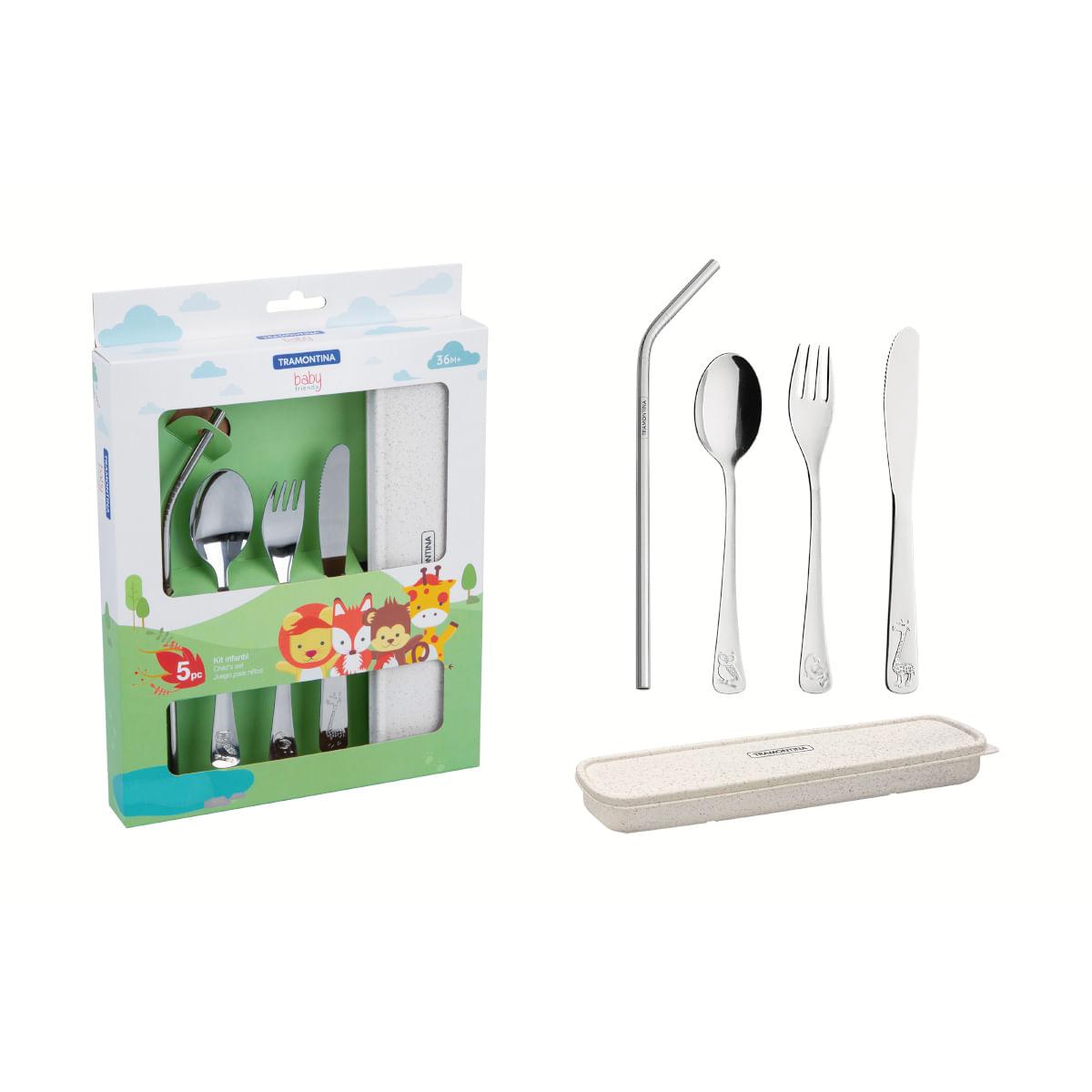 Conjunto de Talheres Infantis Tramontina em Aço Inox com Estojo 5 Peças