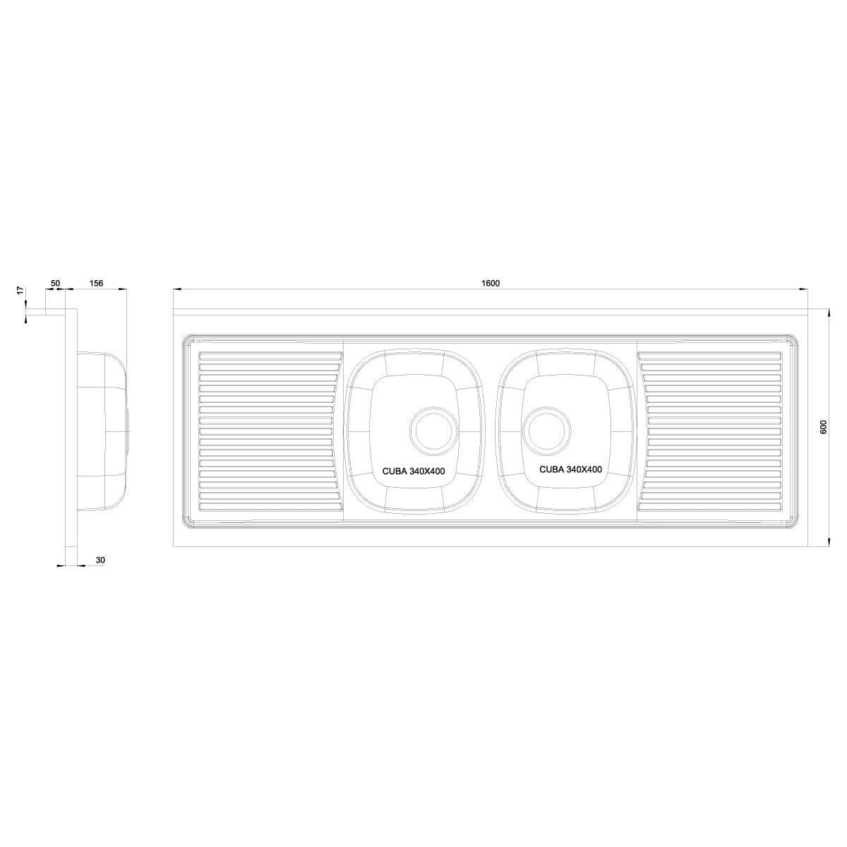 Pia de Apoio Tramontina Ribon 2C 34 em Aço Inox 160 x 60 cm Perfecta