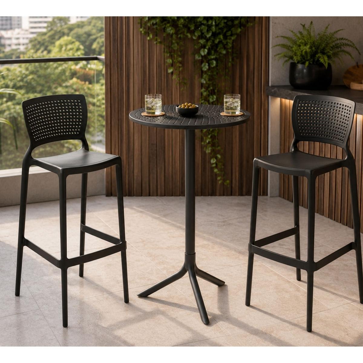 Mesa Bistrô Alta Redonda Livy Aurah 60x105cm Preto Polipropileno Plaxmetal