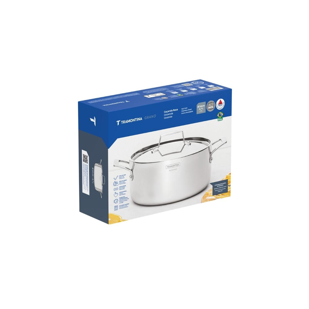 Caçarola Rasa Tramontina Grano em Aço Inox 24cm 4,7L Indução