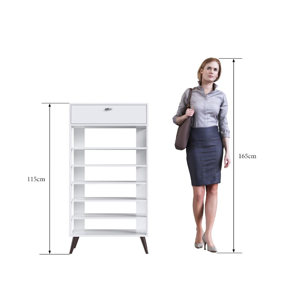 Sapateira Retrô 1 Gaveta 5 Prateleiras 130x33x68 cm Branco Completa Móveis