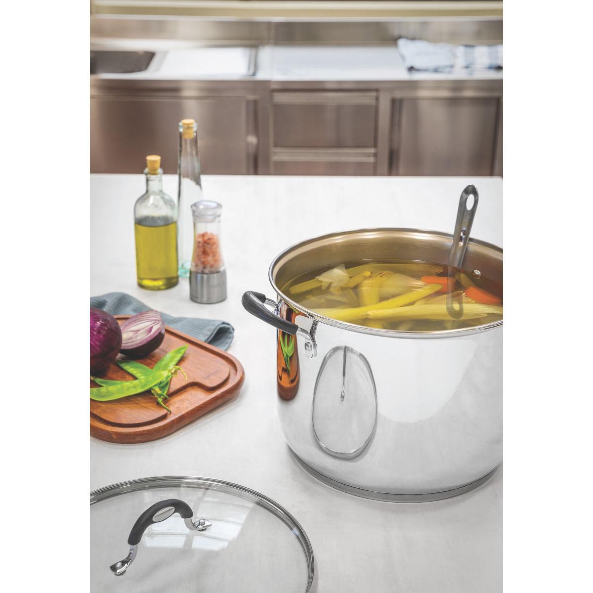 Caldeirão Tramontina Astro Aço Inox Tampa de Vidro 30 cm 15,2 Litros