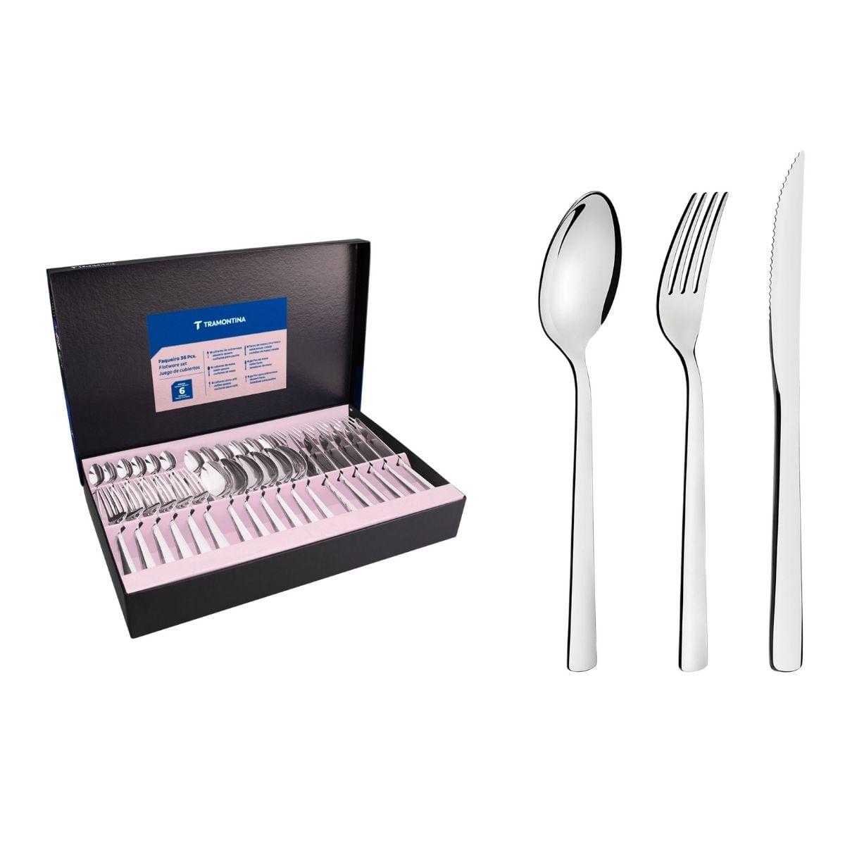 Faqueiro Tramontina Oslo Aço Inox com Facas para Churrasco 36 Peças