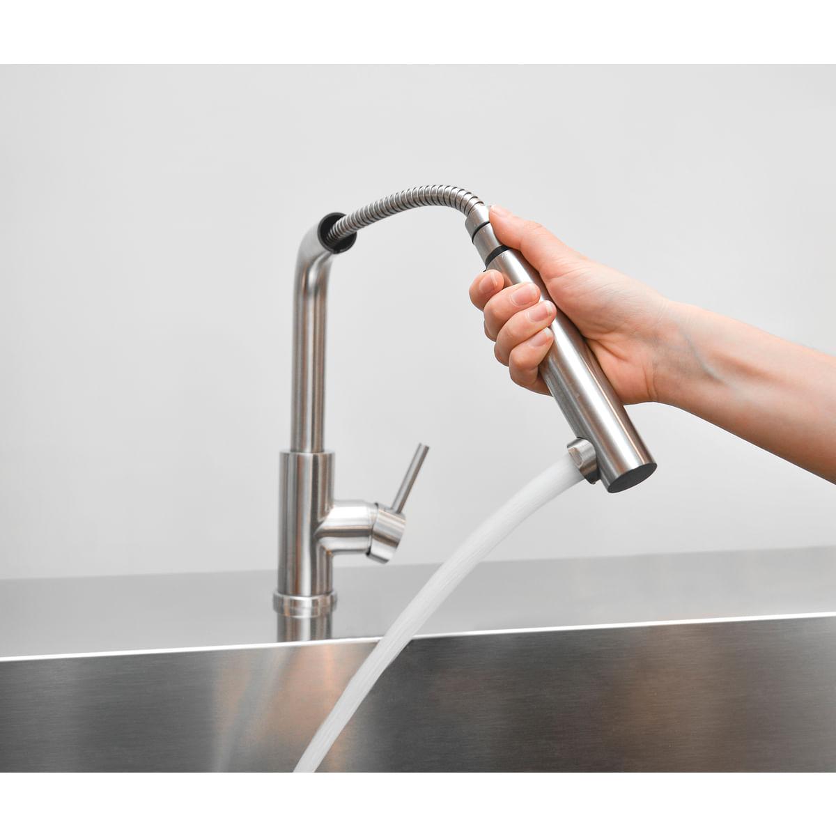 Misturador Monocomando Tramontina Monde Plus em Aço Inox e acabamento Scoth Brite com Extensor