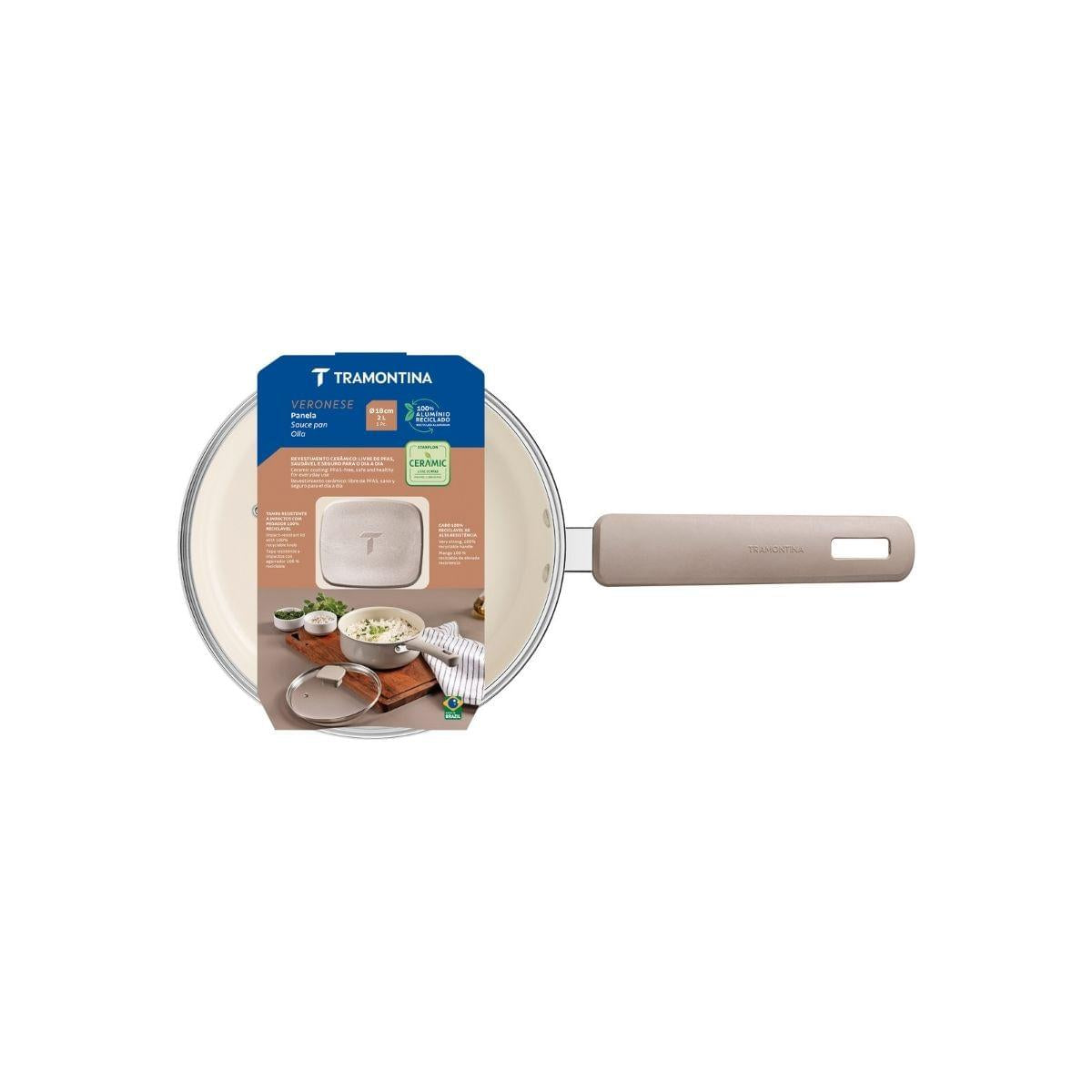Panela Tramontina Veronese Alumínio e Cerâmica Bege 18cm 2 L