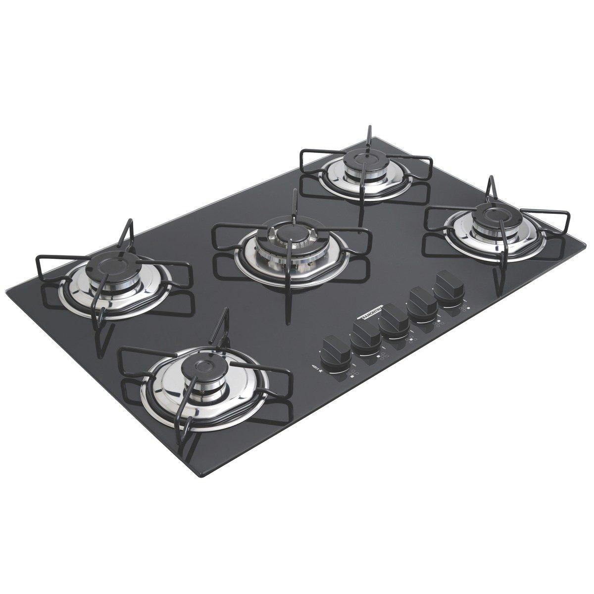 Cooktop a Gás Tramontina Brasil 5 Queimadores Vidro Preto Bivolt 70 x 45 cm Tripla Chama