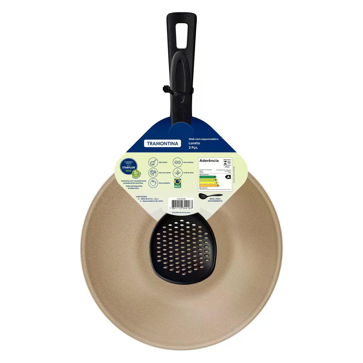 Wok Tramontina Loreto Antiaderente Creme com Espumadeira 24 cm 2,2 L