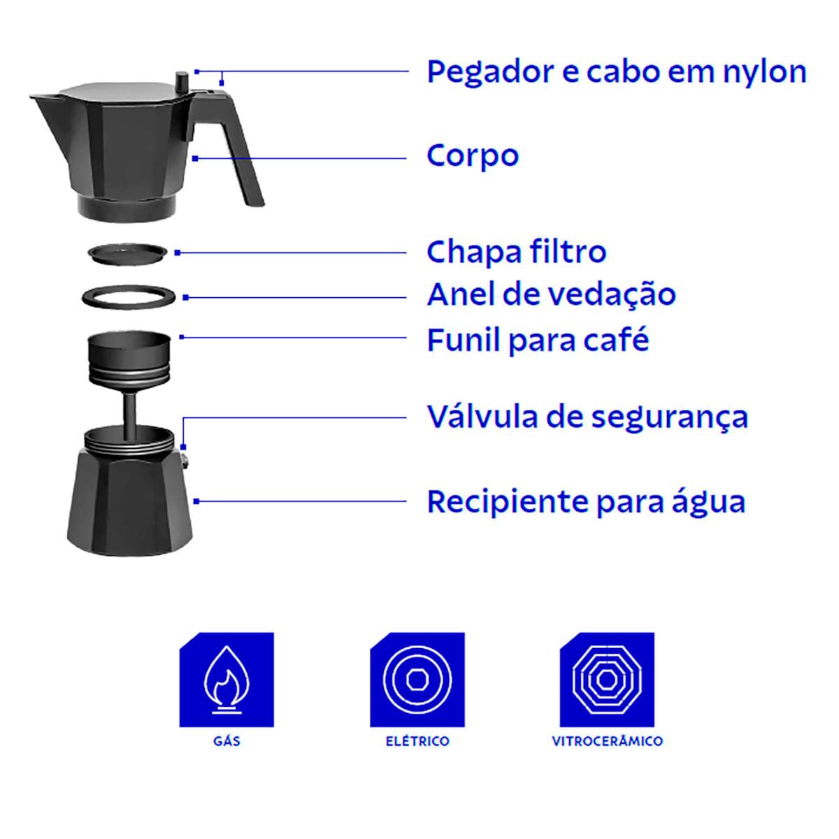 Cafeteira Espresso Italiana Tramontina em Alumínio Preto 320ml