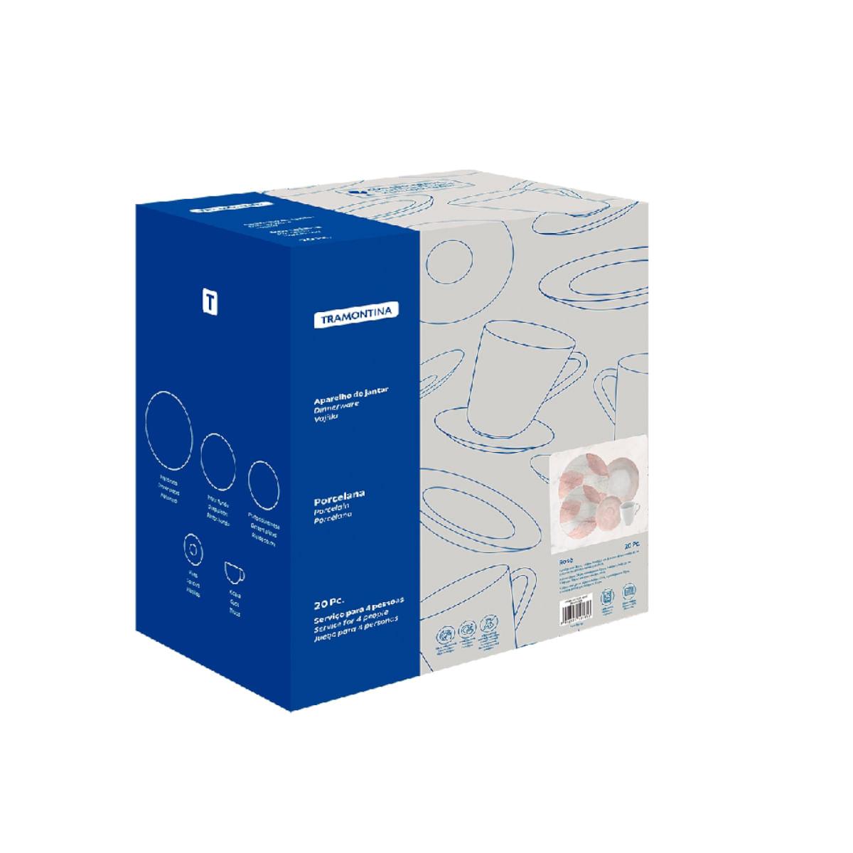 Aparelho de Jantar Tramontina Rosé em Porcelana Decorada 20 Peças