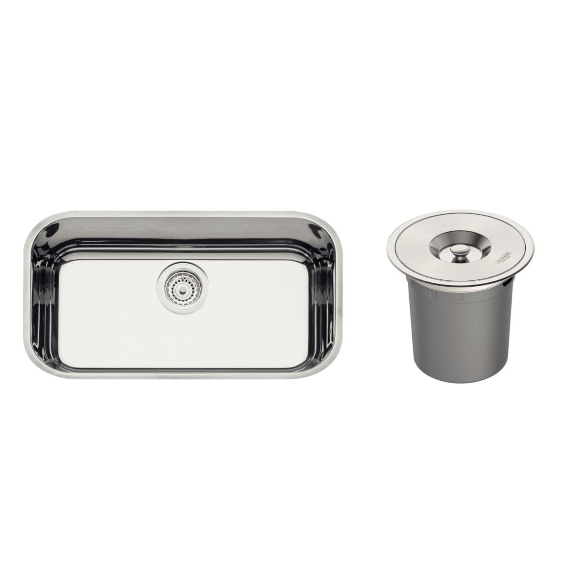 Combo Cuba n.2 Lavínia Prime em Aço Inox Alto Brilho 56 x 34 x 17 cm + Lixeira de Embutir 5 L Tramontina 94024272