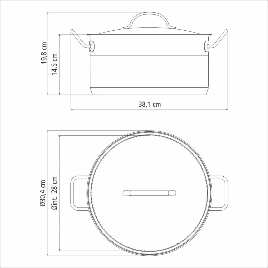 Caçarola Funda Tramontina Professional Aço Inox 8,4L com Tampa Plana e Fundo Triplo 28cm