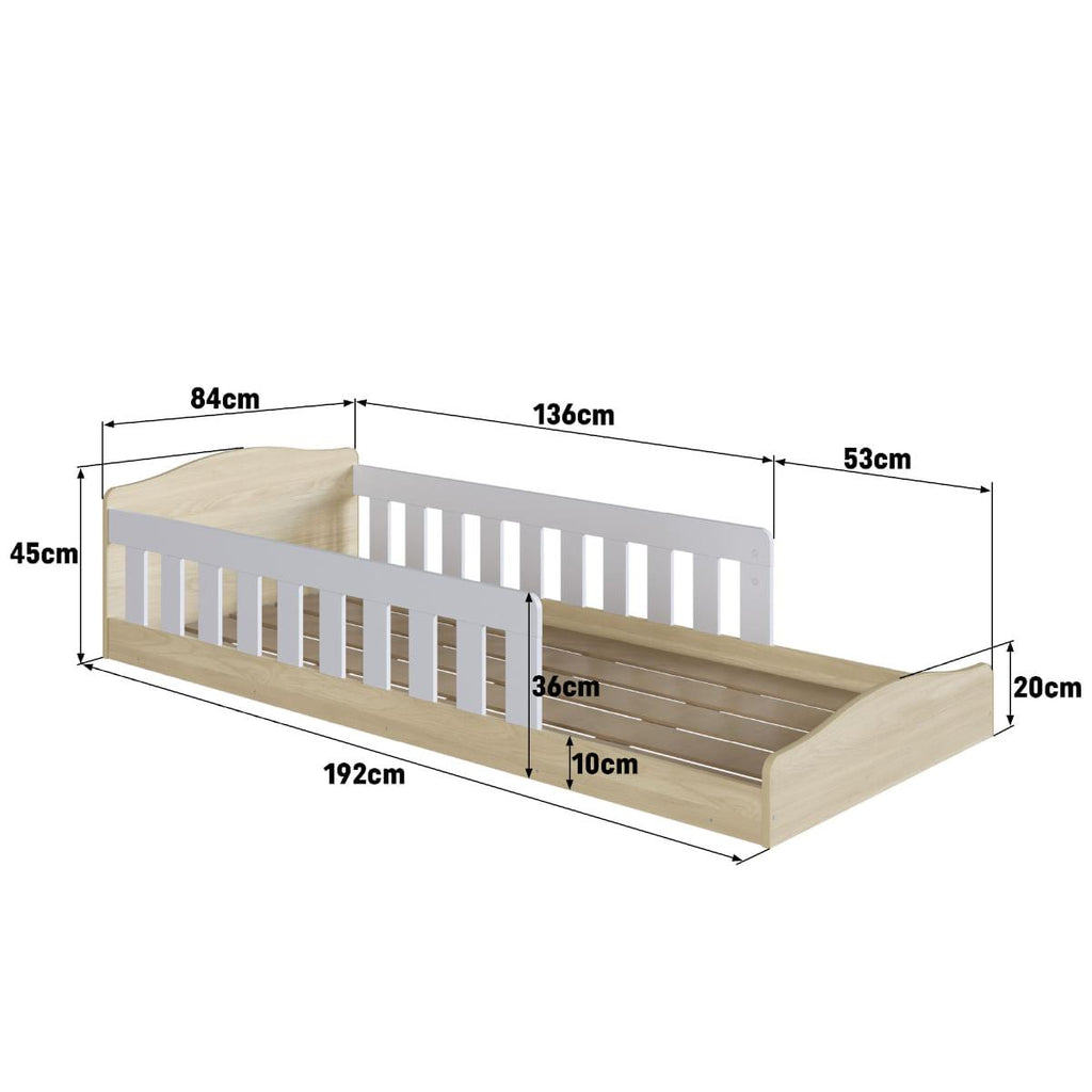 Cama de Chão Montessoriana Solteiro Encanto Carvalho com Branco Completa Móveis