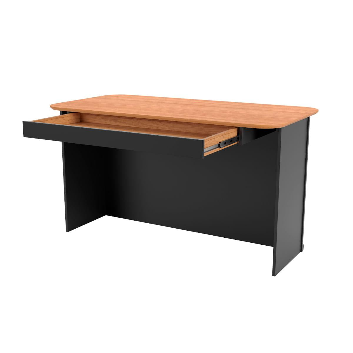 Mesa de Escritório Ripada em MDF 135x68 cm 1 Gaveta Freijó com Preto Fosco Dalla Costa