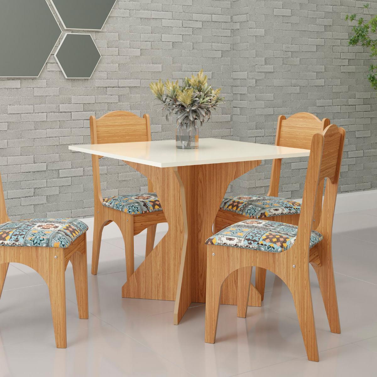 Mesa Quadrada 90 cm em MDF 18mm Off White/Freijó Dalla Costa TM64WJ