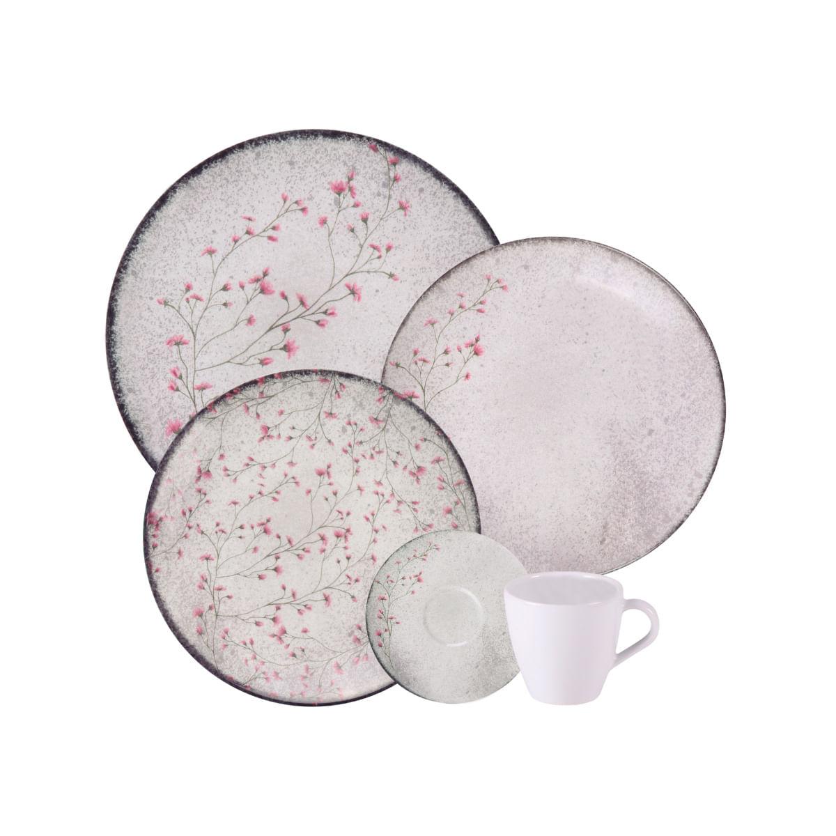 Aparelho de Jantar Tramontina Floralis em Porcelana Decorada 20 Peças