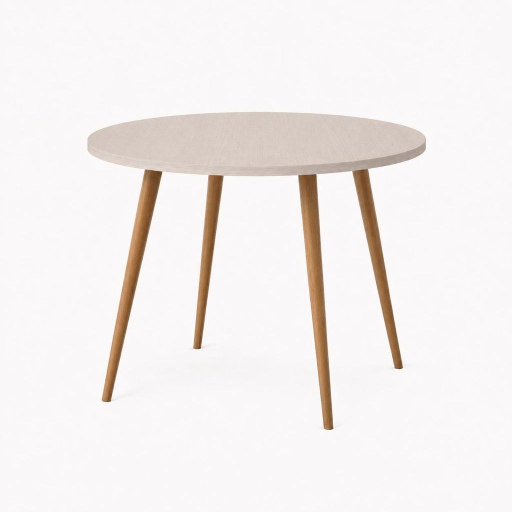 Mesa Jantar Sofia Redonda 80cm Linho Fendi 18mm Pés de Madeira Natural Marin