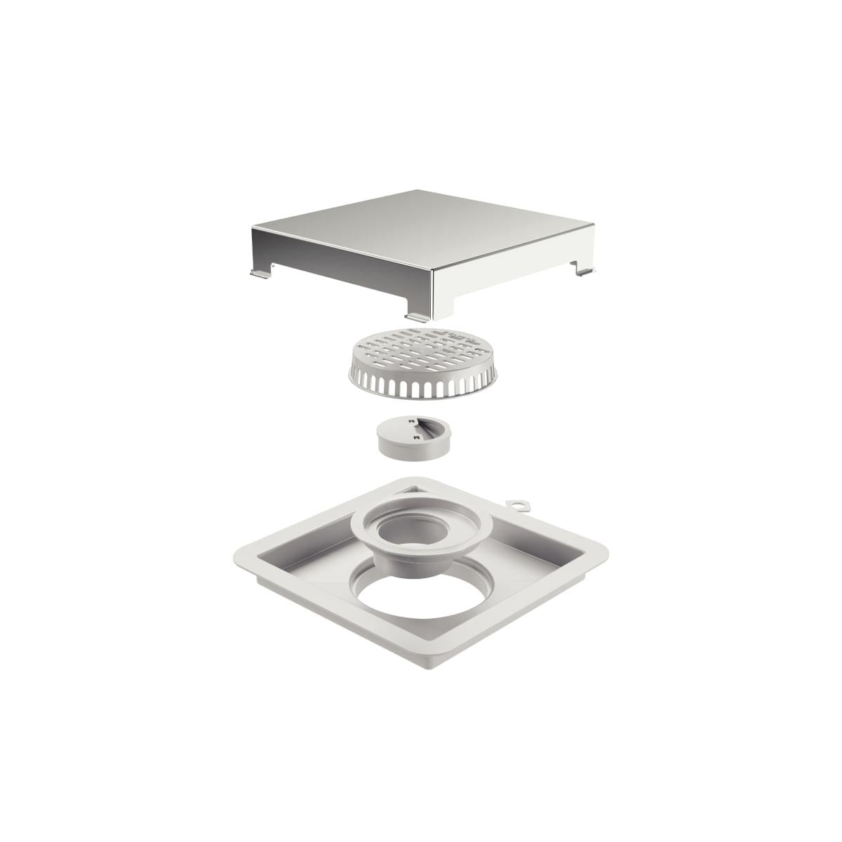 Ralo Tramontina Square em PVC com Tampa em Aço Inox 15 x 15 cm