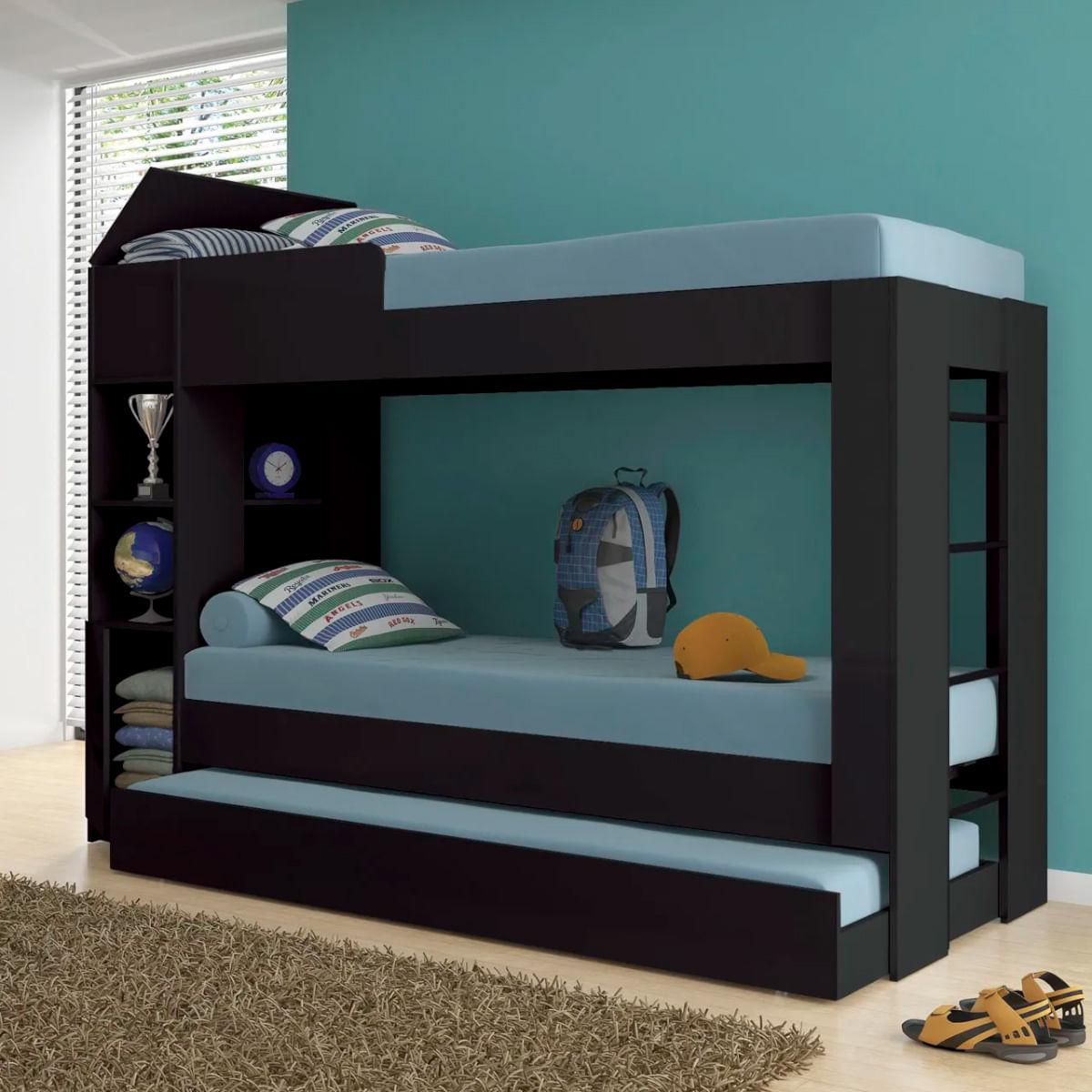 Treliche Ditália CM-15 Preto com Cama Auxiliar e Prateleiras