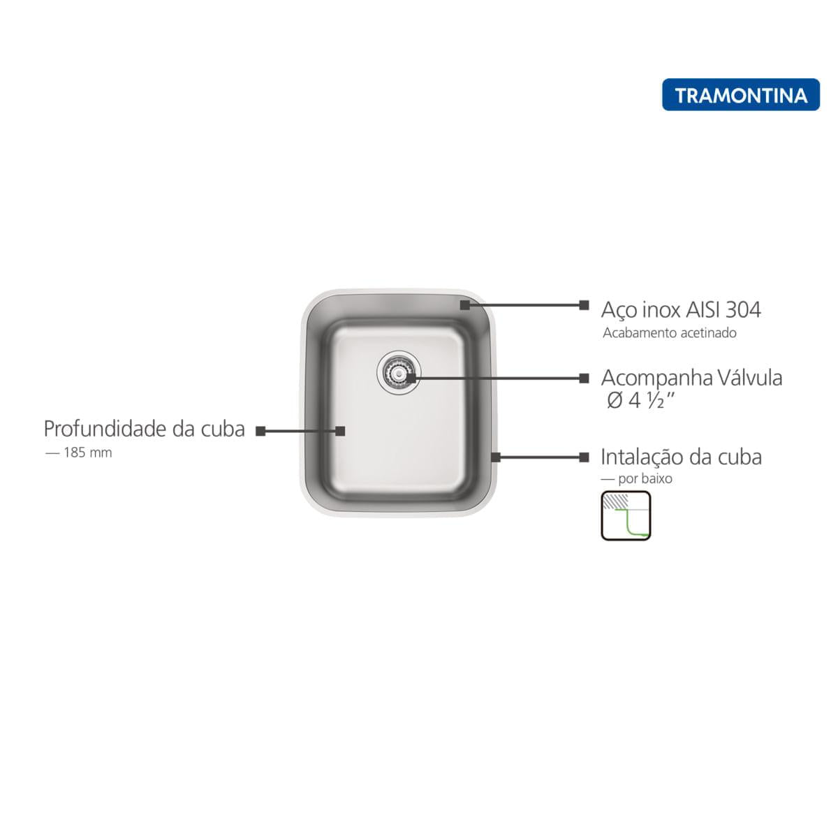 Cuba Tramontina 34x40x18cm Dora 34 BL Aço Inox Acetinado Outlet
