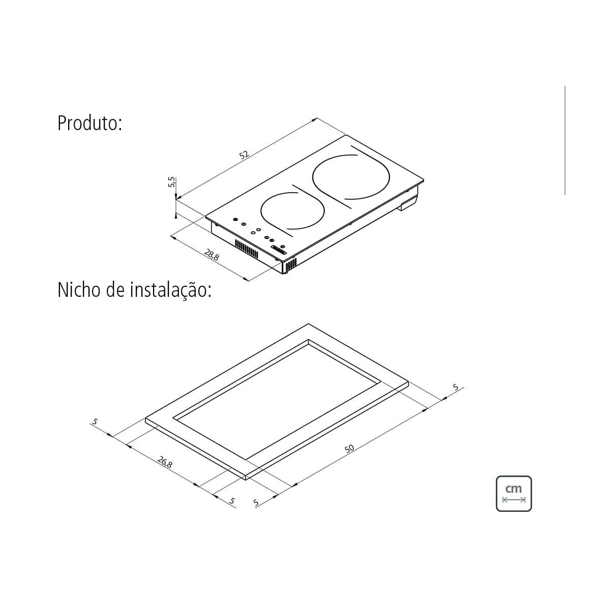 Cooktop Elétrico Tramontina Dominó Vitrocerâmico com 2 Áreas de Aquecimento e Comando Touch