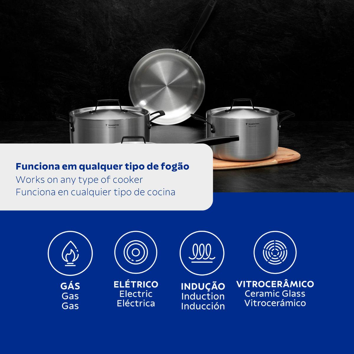 Jogo de Panelas Tramontina Grano Black Aço Inox e Corpo Triplo 4 Peças