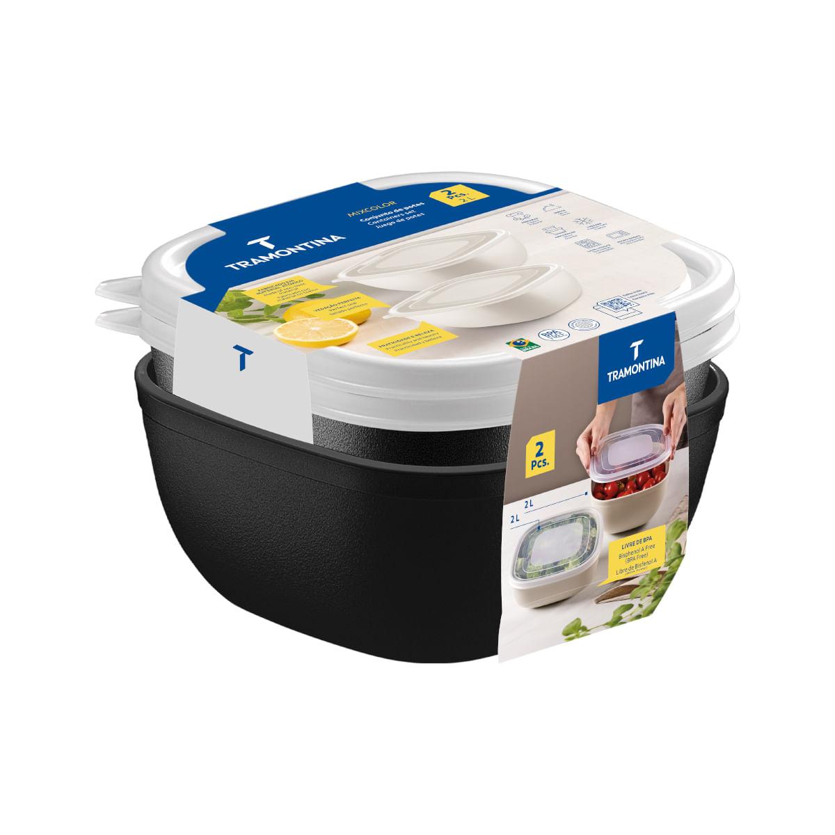 Jogo de Potes Tramontina MixColor Polipropileno Preto 2 Litros 2 Peças