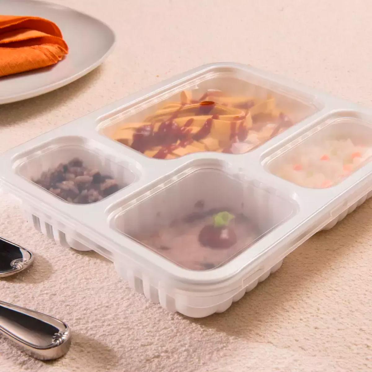 100un Bandeja Refeição com 4 Divisórias 1225ml G324 Branco Freezer Microondas Galvanotek