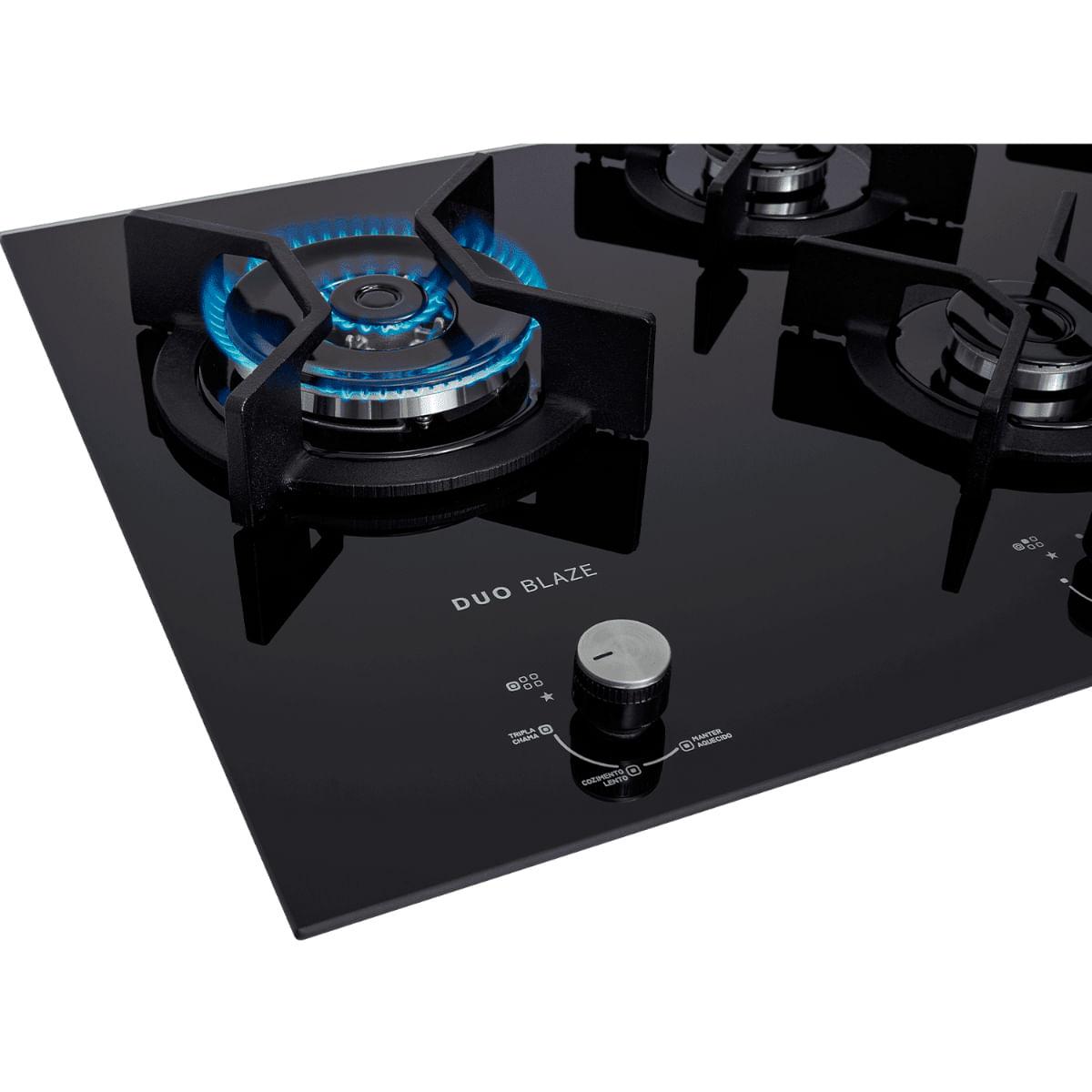 Cooktop a Gás Fischer 5 Bocas Tripla Chama Infinity Duo com Trempe de ferro fundido Mesa Vidro Bivolt