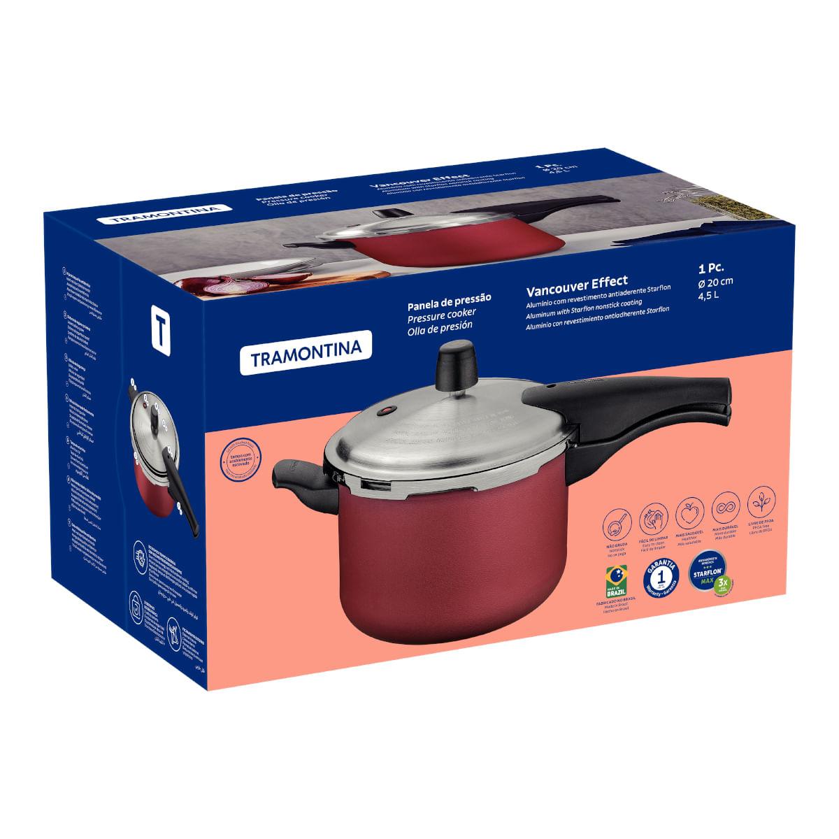 Panela de PressãoTramontina Vancouver Effect em Alumínio Starflon Max Vermelho 20 cm 4,5 L