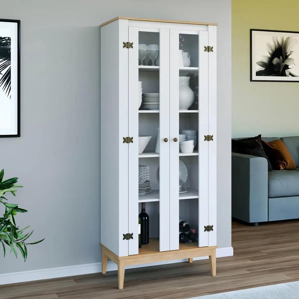Cristaleira Colonial 75x41x180cm Branco Mel 2 Portas Movelbento