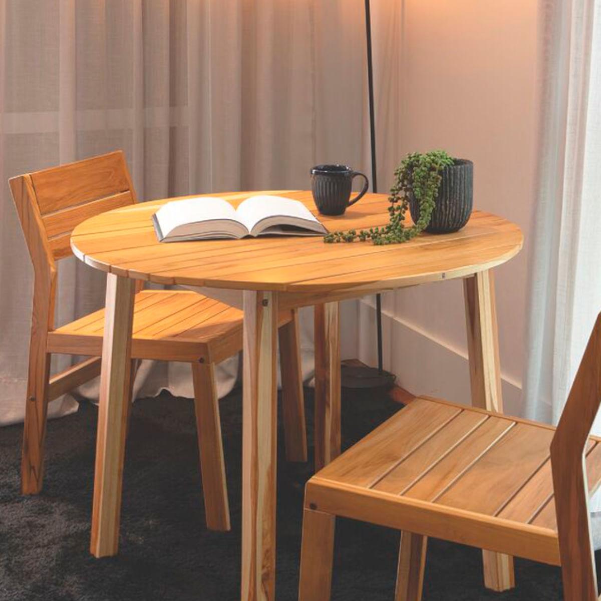 Mesa Redonda Tramontina Verona em Madeira Teca Verniz Transparente 90 cm